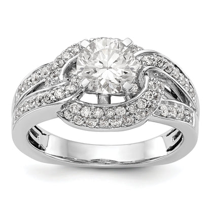 14K Weißgold Verlobungsring mit Halo aus simulierten Diamanten, Steinbesatz mit Krappen