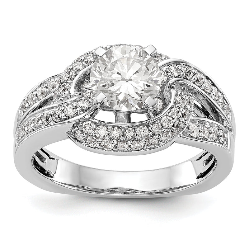 14K Weißgold Verlobungsring mit Halo aus simulierten Diamanten, Krappenfassung