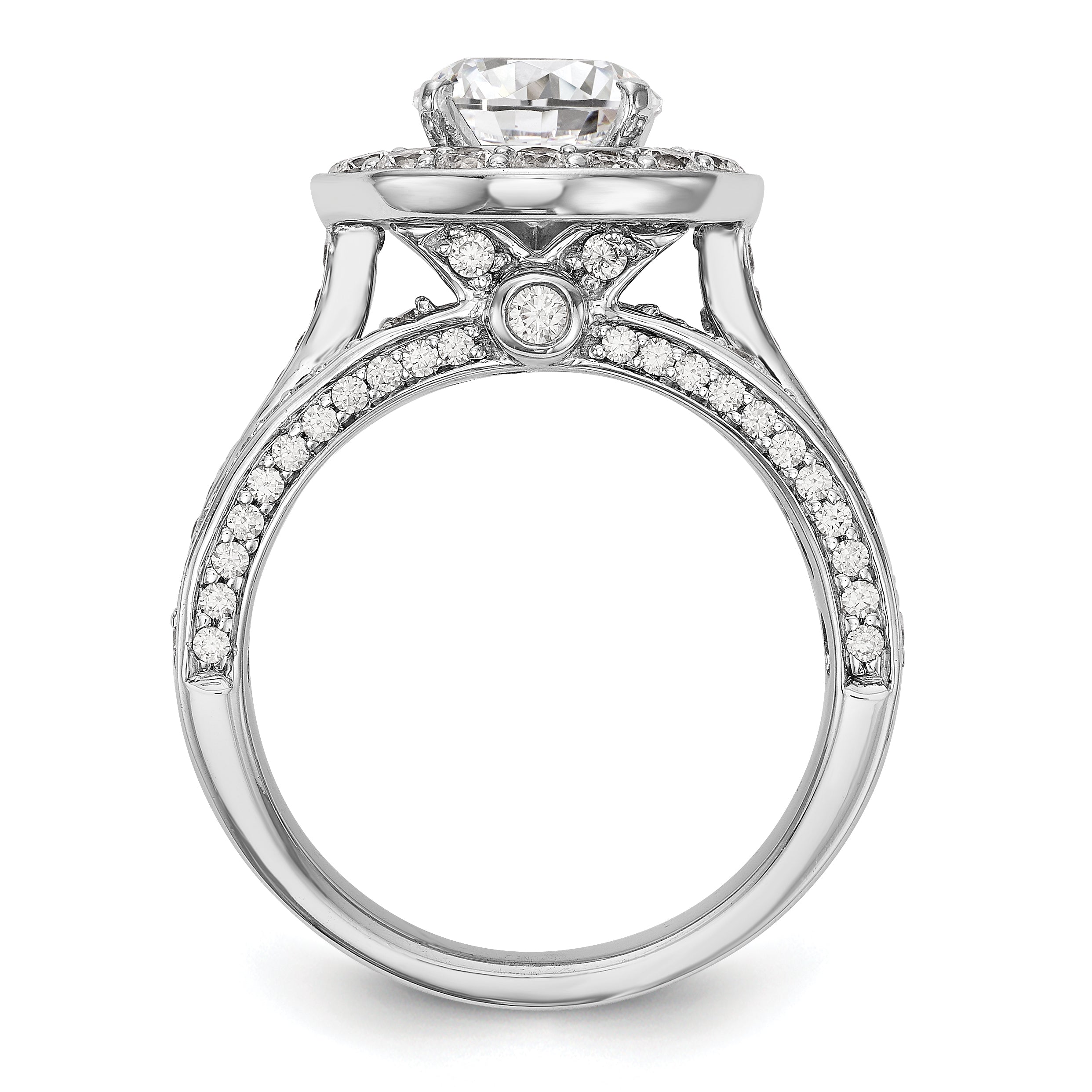 14K Weißgold Verlobungsring mit Halo aus simulierten Diamanten in Krappenfassung