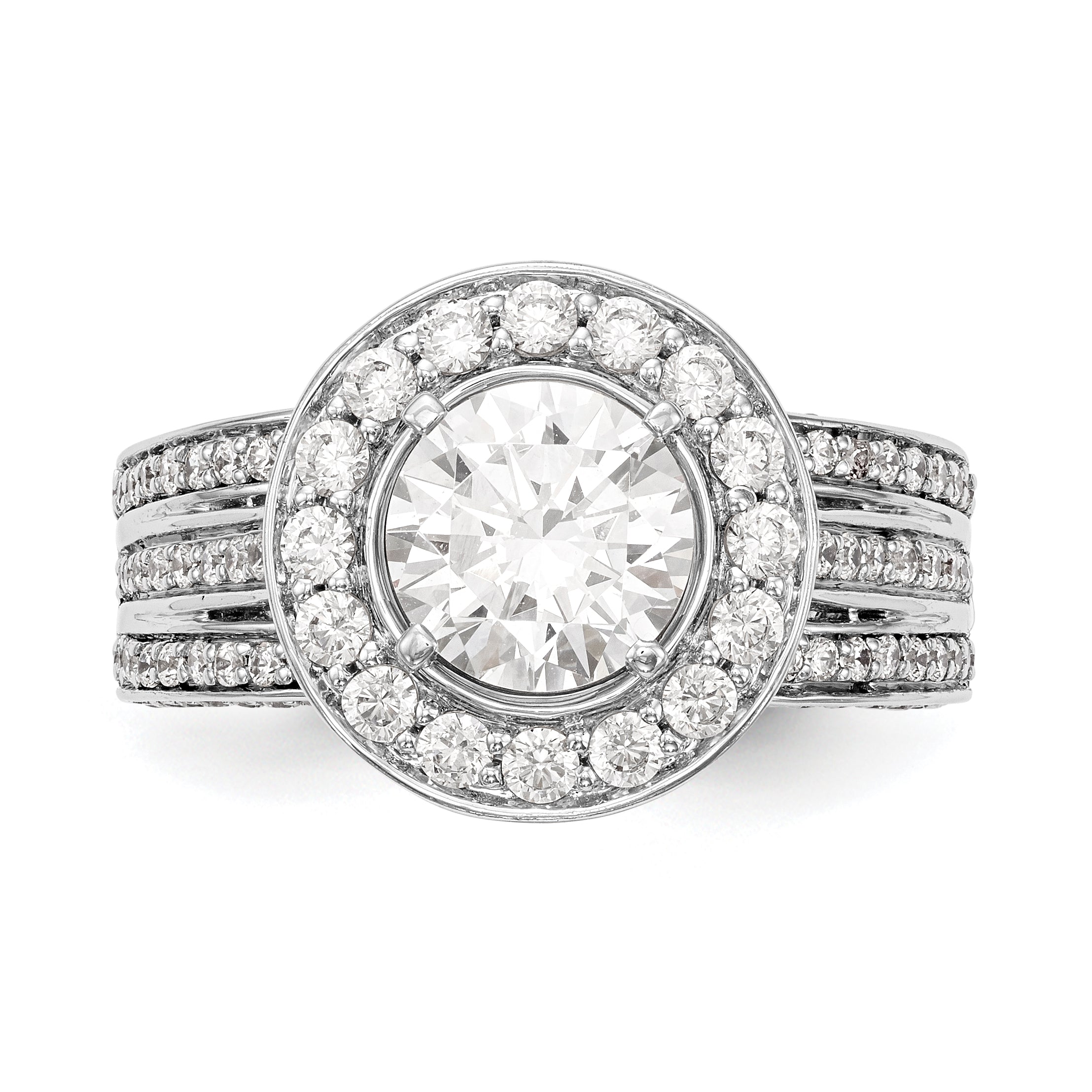 14K Weißgold Verlobungsring mit Halo aus simulierten Diamanten in Krappenfassung