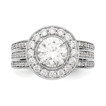 14K Weißgold Verlobungsring mit Halo aus simulierten Diamanten in Krappenfassung