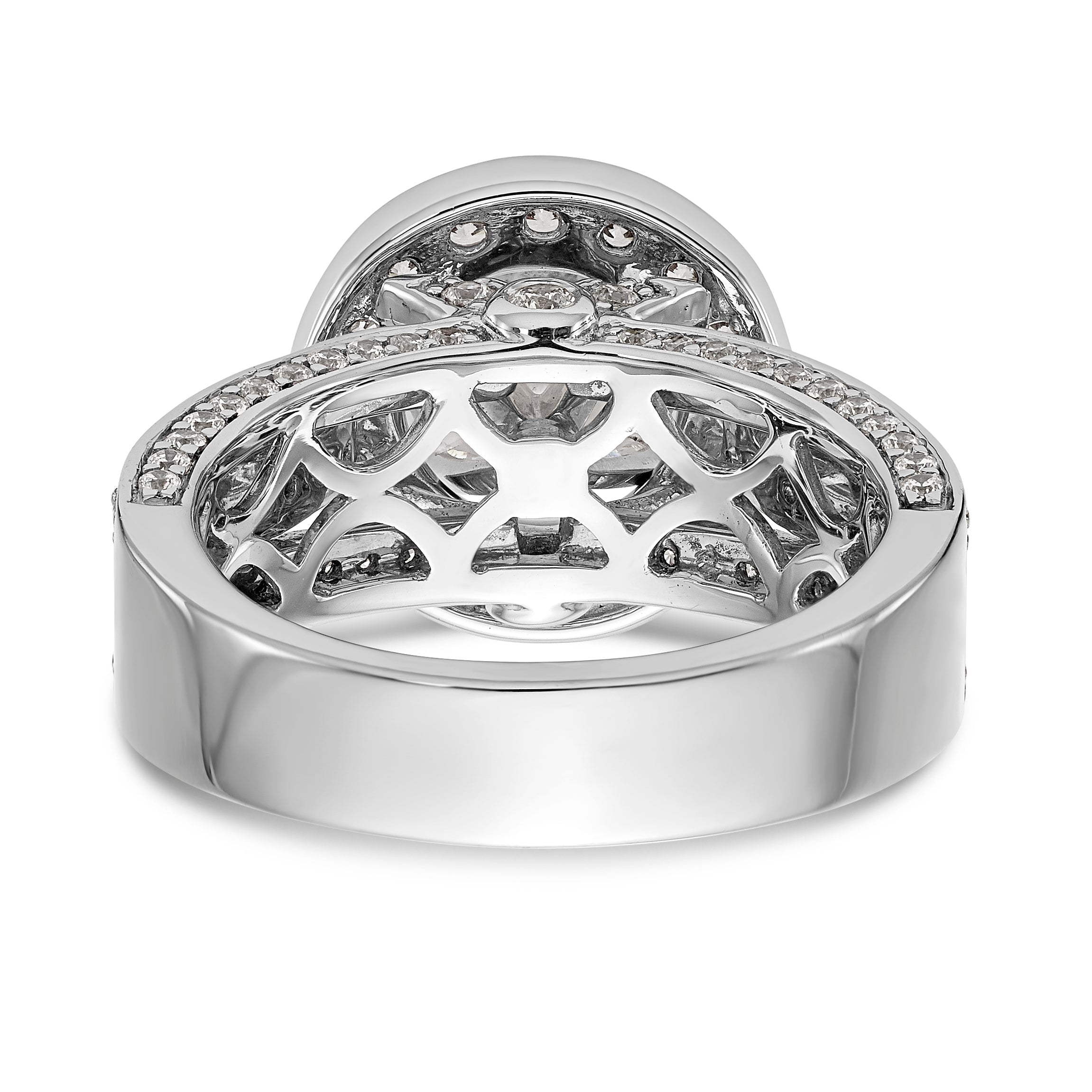 14K Weißgold Verlobungsring mit Halo aus simulierten Diamanten in Krappenfassung