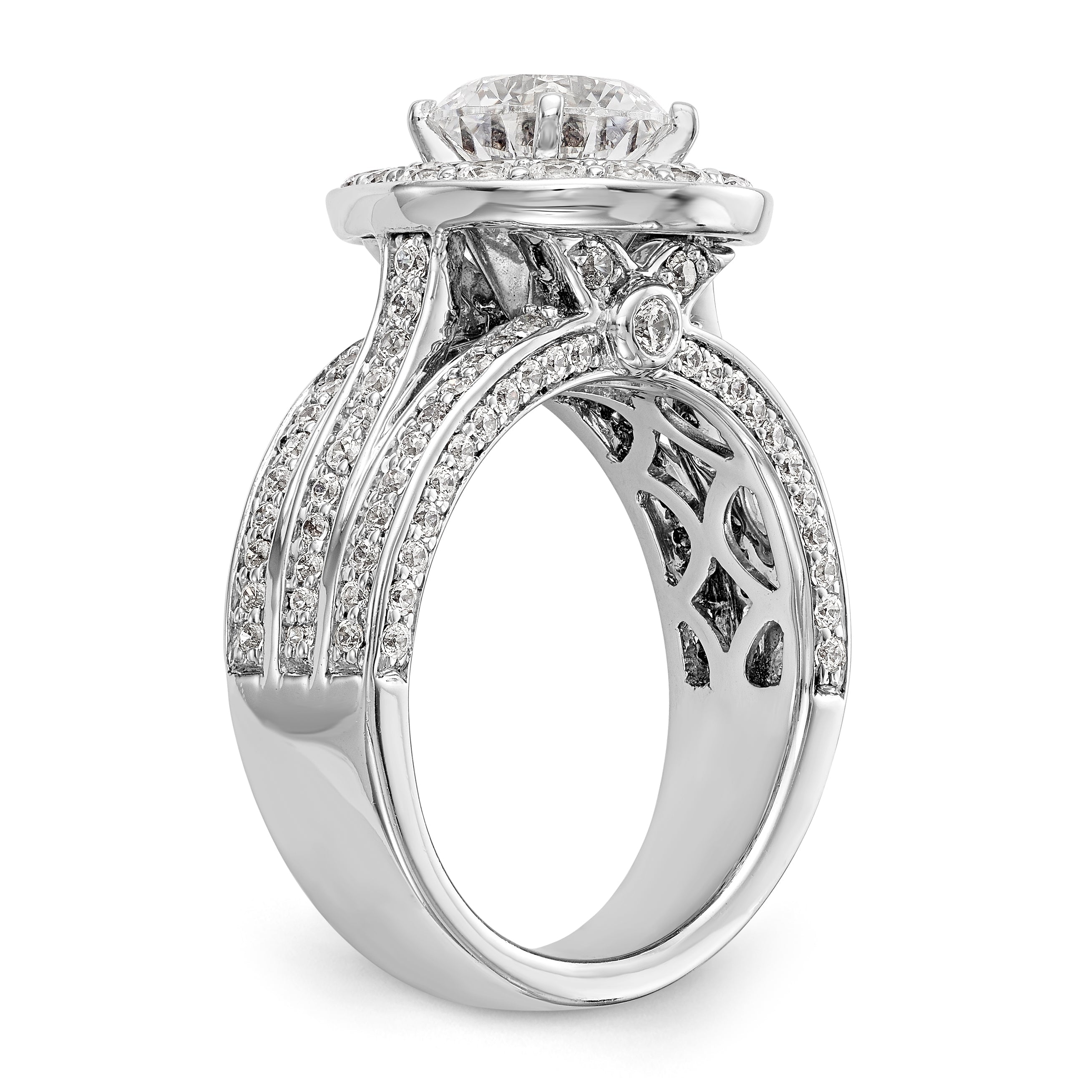 14K Weißgold Verlobungsring mit Halo aus simulierten Diamanten in Krappenfassung