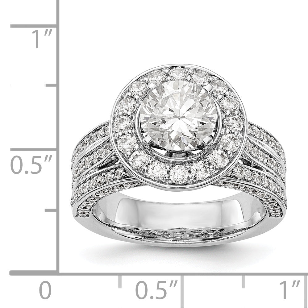 14K Weißgold Verlobungsring mit Halo aus simulierten Diamanten in Krappenfassung