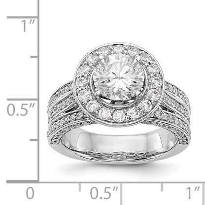 14K Weißgold Verlobungsring mit Halo aus simulierten Diamanten in Krappenfassung