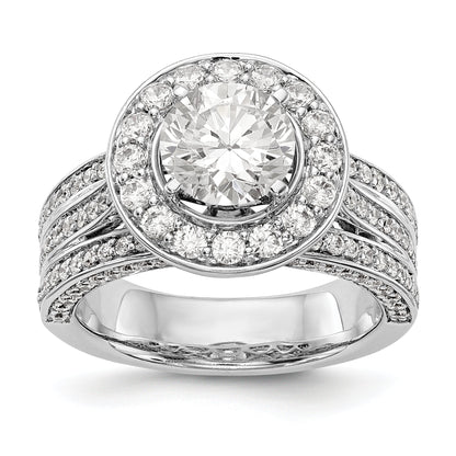14K Weißgold Verlobungsring mit Halo aus simulierten Diamanten in Krappenfassung