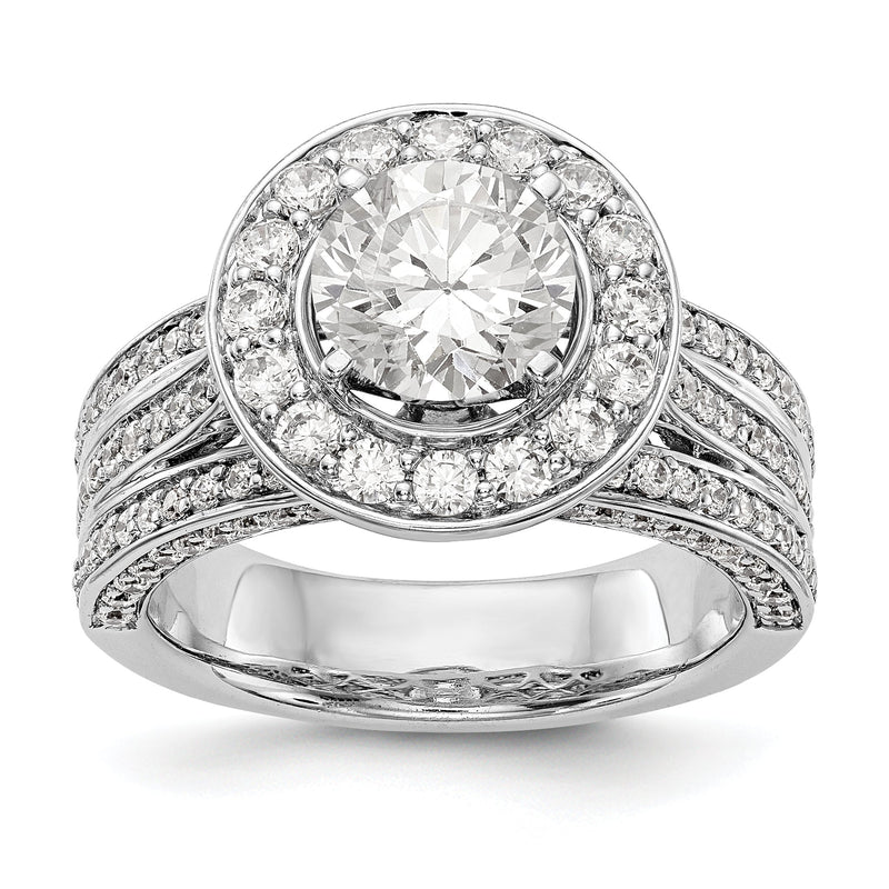 14K Weißgold Verlobungsring mit Halo aus simulierten Diamanten in Krappenfassung