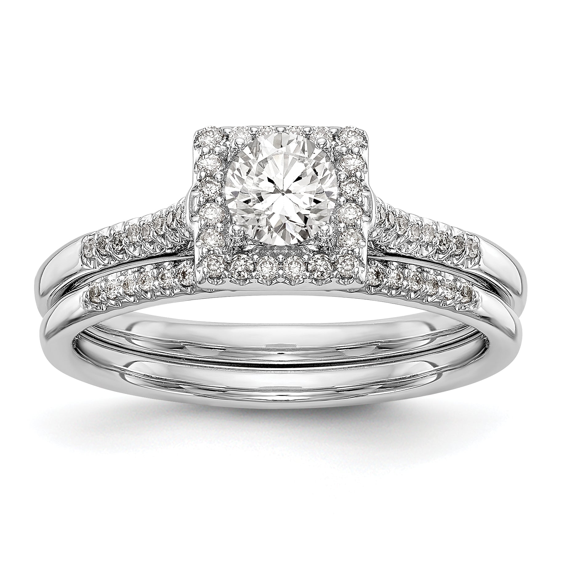 14KW Verlobungsring mit rundem simuliertem Diamanten, Halo