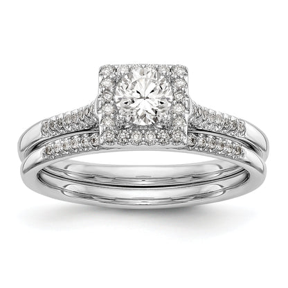 14KW Verlobungsring mit rundem simuliertem Diamanten, Halo