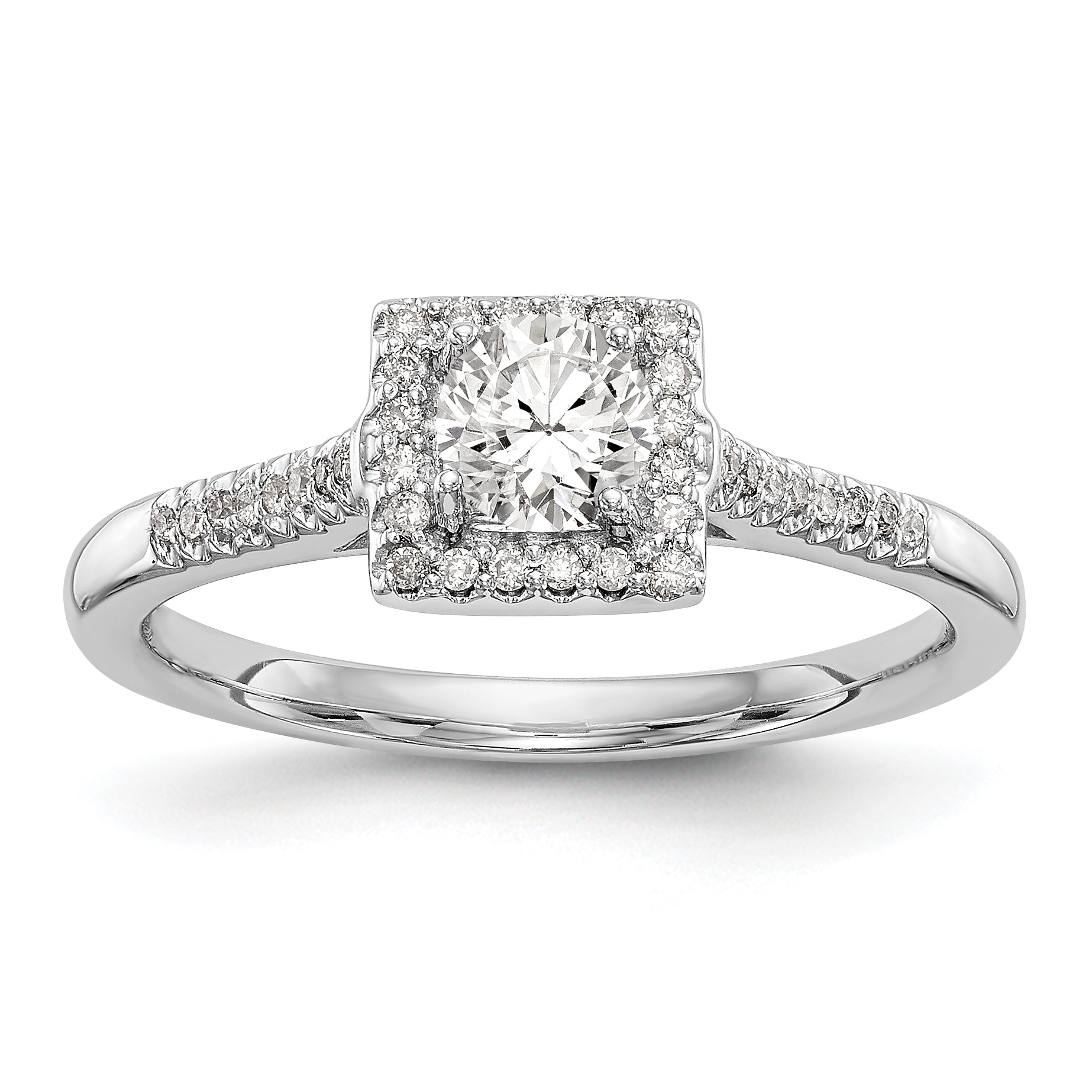 14KW Verlobungsring mit rundem simuliertem Diamanten, Halo