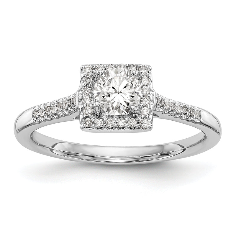 14KW Verlobungsring mit rundem simuliertem Diamanten, Halo