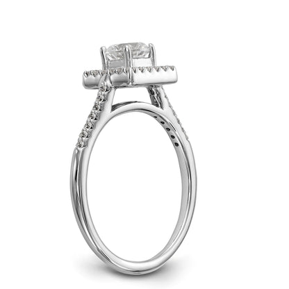 14K Weißgold Verlobungsring mit rundem simuliertem Diamant und Halo-Fassung