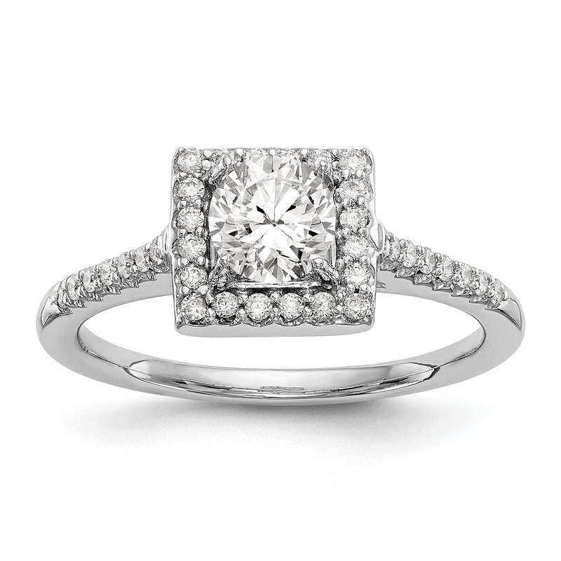 14K Weißgold Verlobungsring mit rundem simuliertem Diamant und Halo