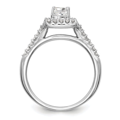 14K Weißgold Verlobungsring mit rundem simuliertem Diamant in Halo-Fassung