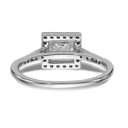 14K Weißgold Verlobungsring mit rundem simuliertem Diamant in Halo-Fassung