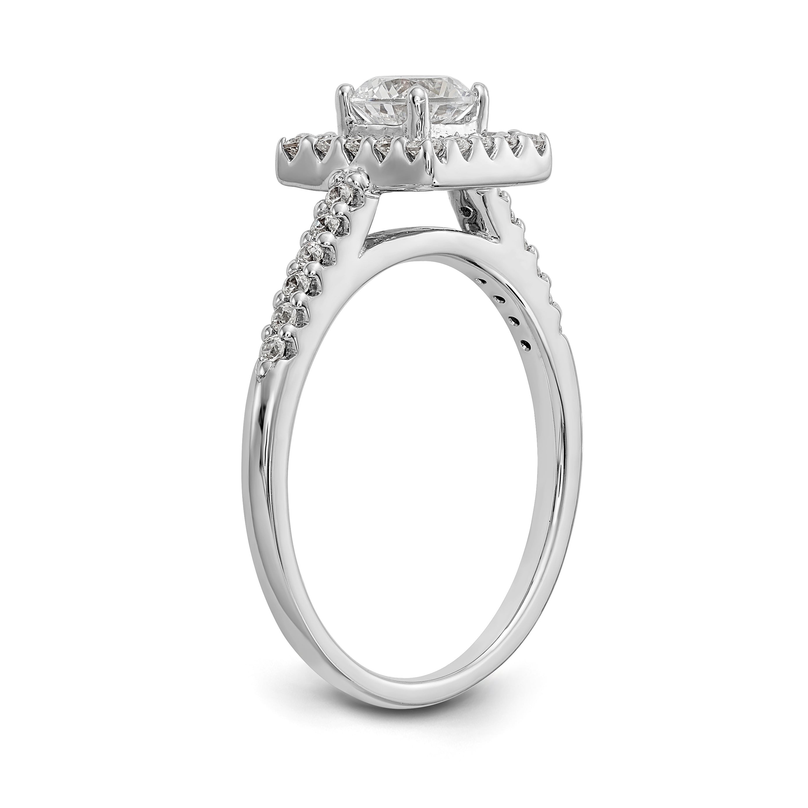 14K Weißgold Verlobungsring mit rundem simuliertem Diamant in Halo-Fassung