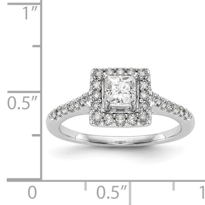 14K Weißgold Verlobungsring mit rundem simuliertem Diamant in Halo-Fassung