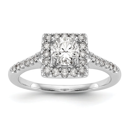 14K Weißgold Verlobungsring mit rundem simuliertem Diamant in Halo-Fassung