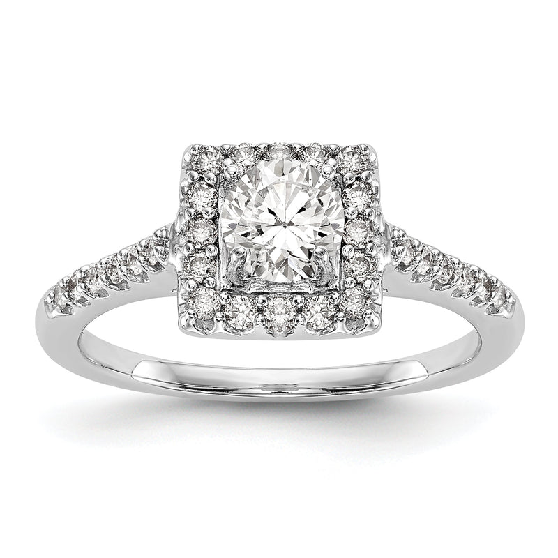 14K Weißgold Halo-Verlobungsring mit rundem simuliertem Diamanten