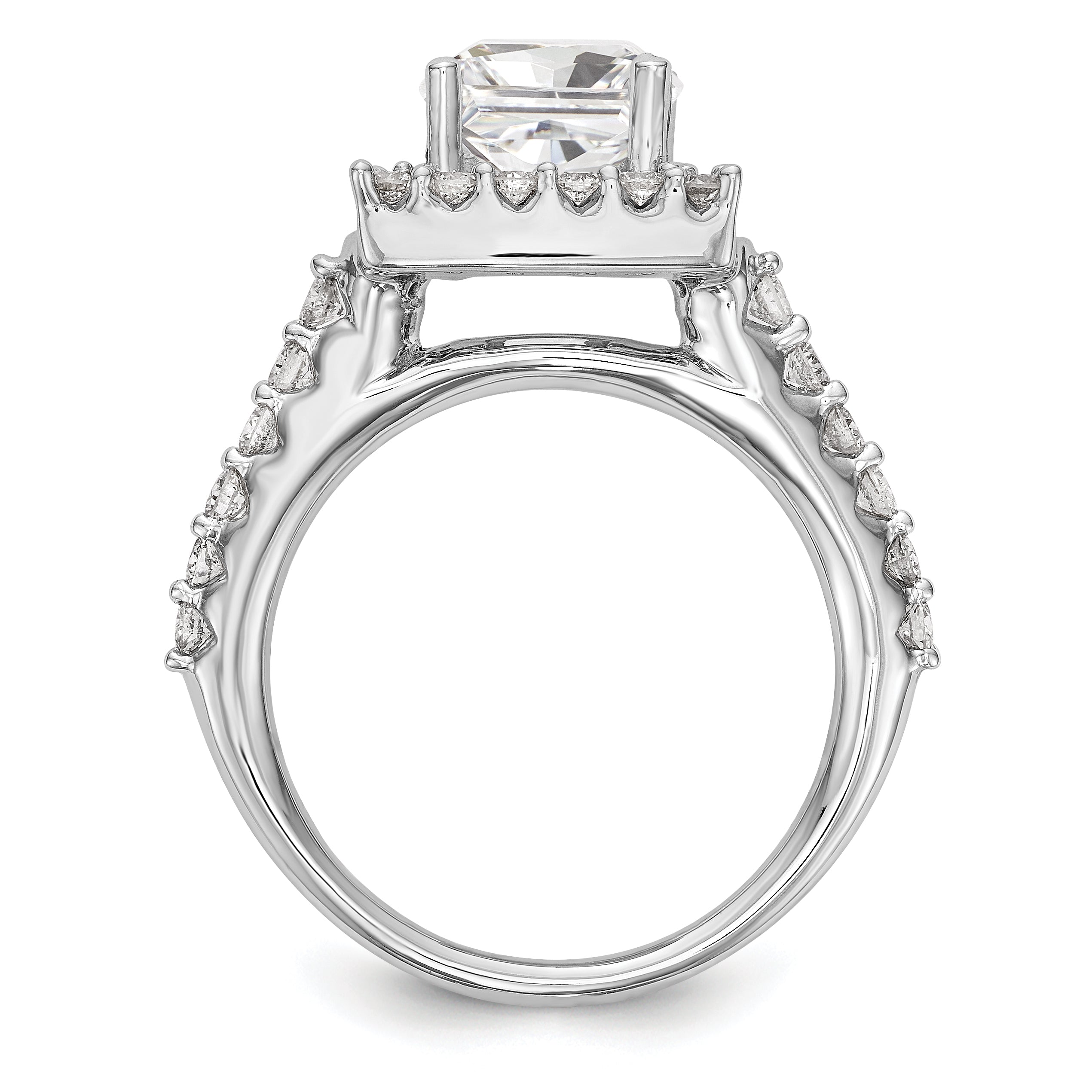 14K Weißgold Verlobungsring mit rundem simulierten Diamanten im Halo-Design