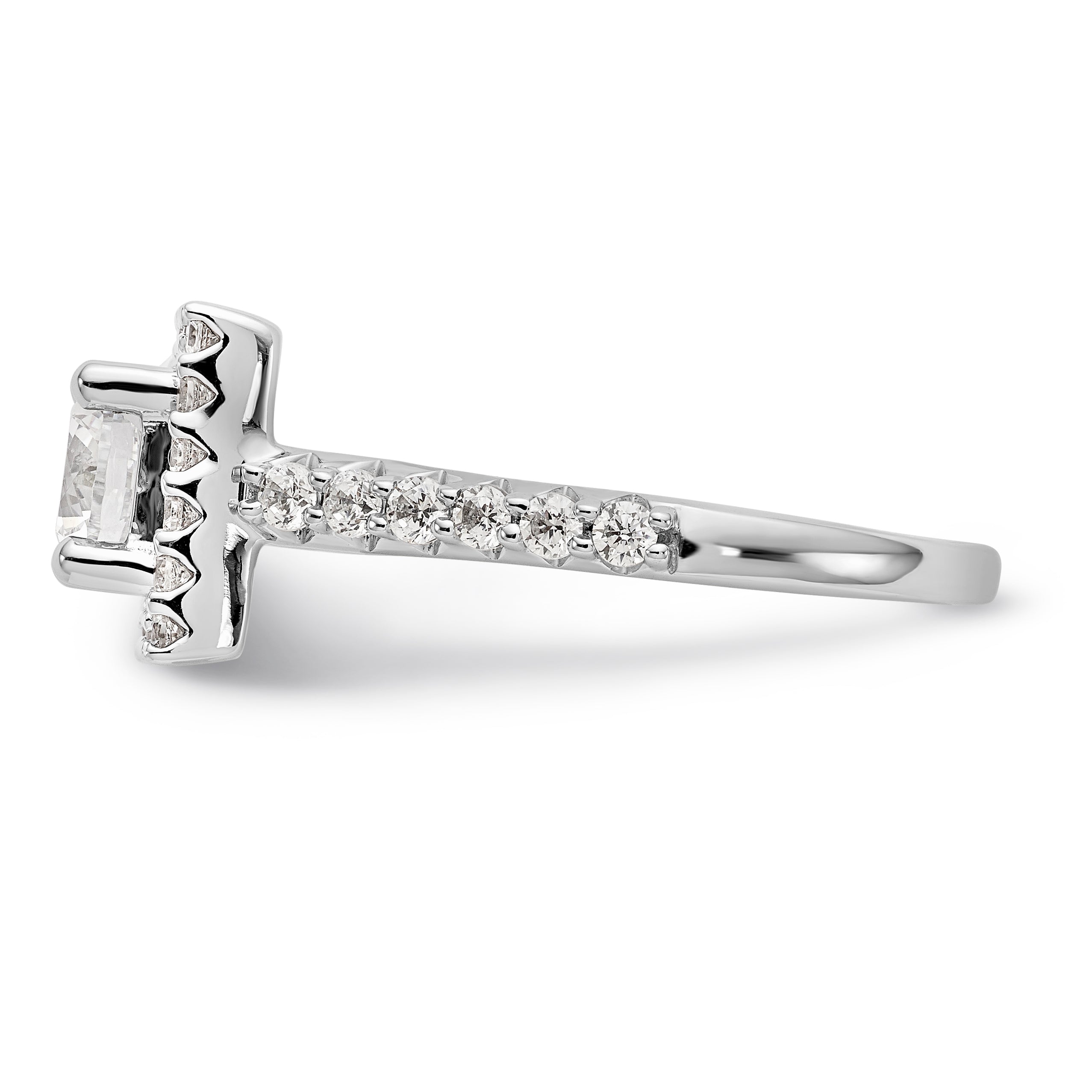 14K Weißgold Verlobungsring mit rundem simulierten Diamanten im Halo-Design