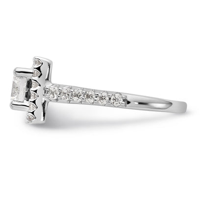 14K Weißgold Verlobungsring mit rundem simulierten Diamanten im Halo-Design