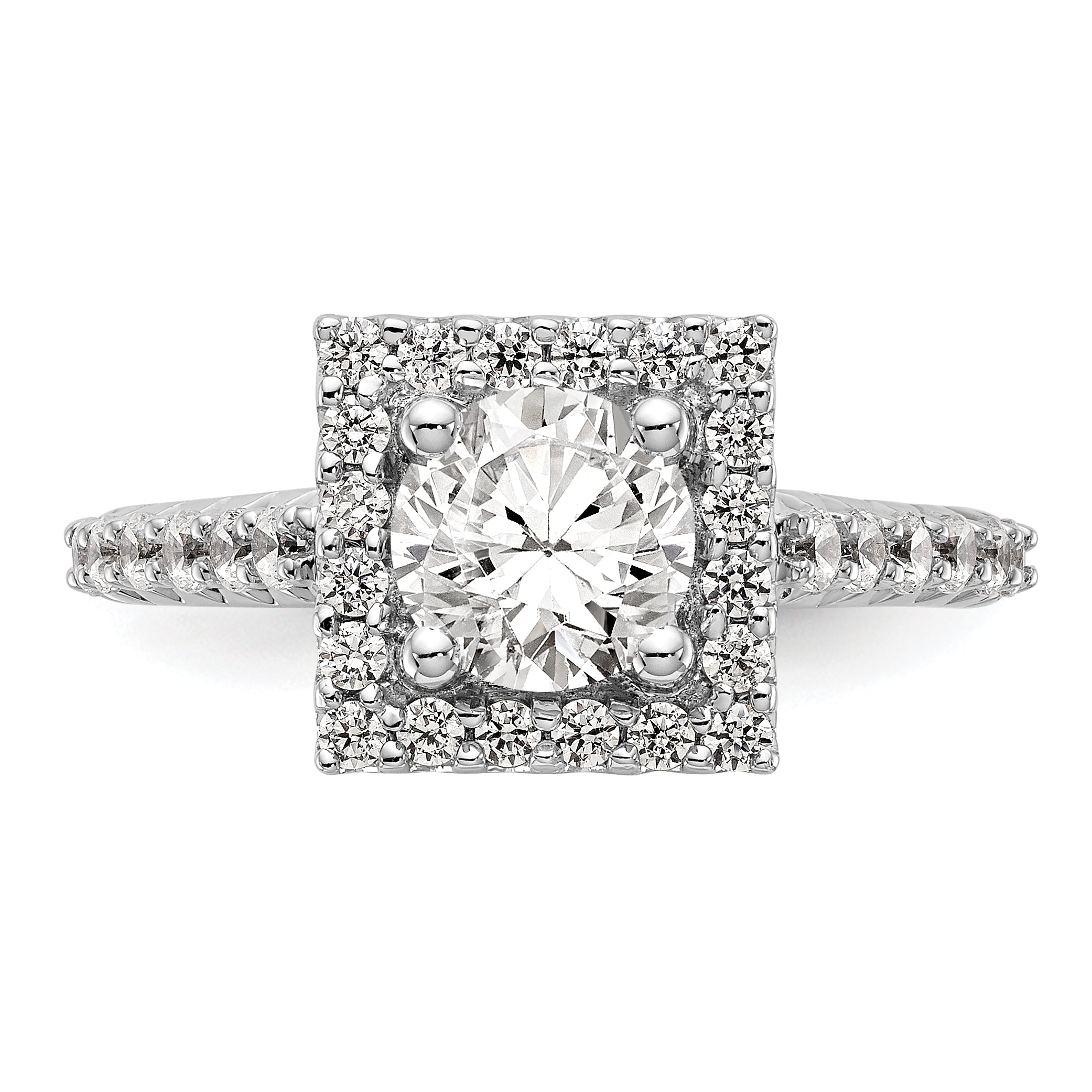 14K Weißgold Verlobungsring mit rundem simulierten Diamanten im Halo-Design