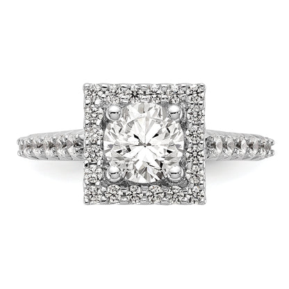 14K Weißgold Verlobungsring mit rundem simulierten Diamanten im Halo-Design