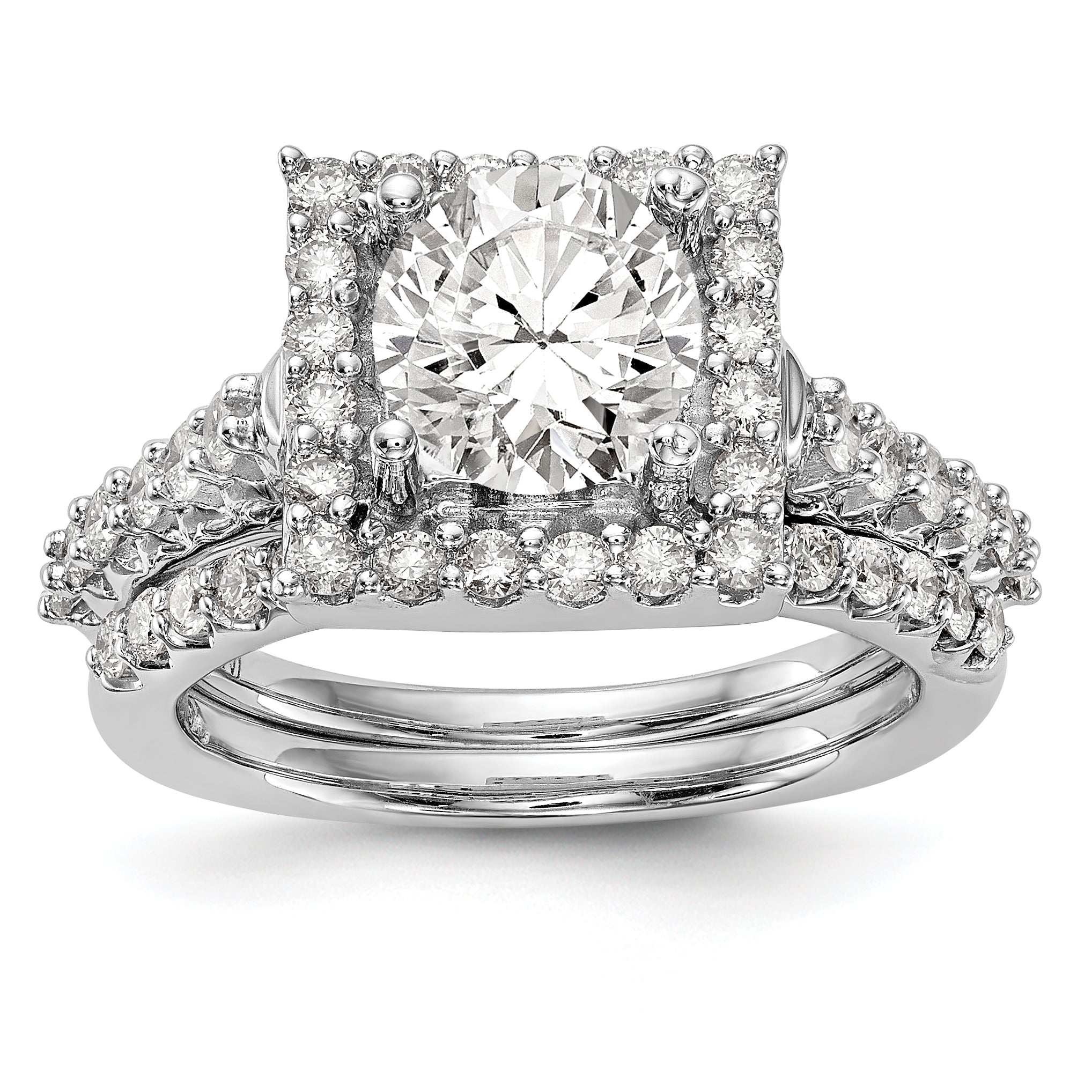 14K Weißgold Verlobungsring mit rundem simulierten Diamanten im Halo-Design