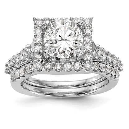14K Weißgold Verlobungsring mit rundem simulierten Diamanten im Halo-Design