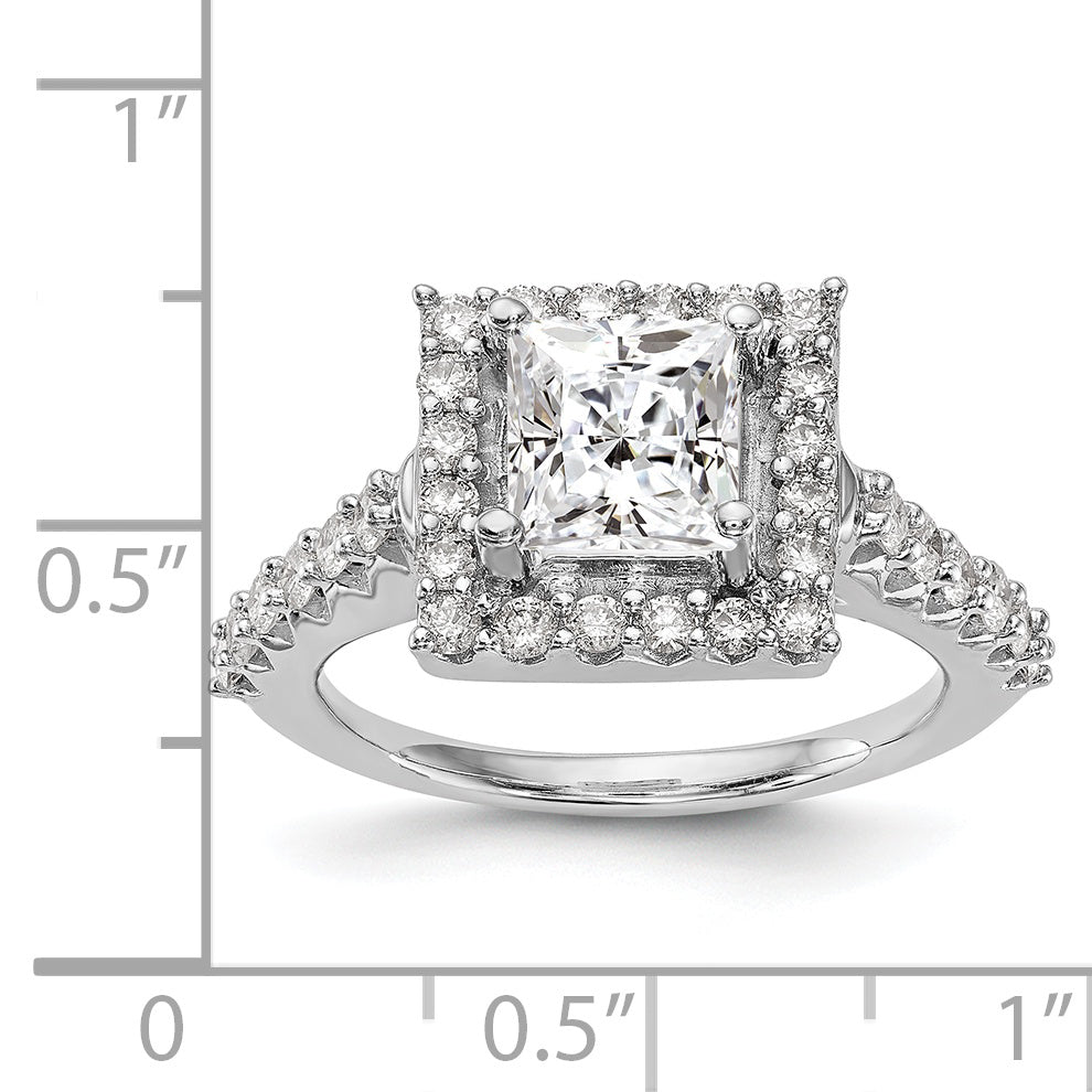 14K Weißgold Verlobungsring mit rundem simulierten Diamanten im Halo-Design