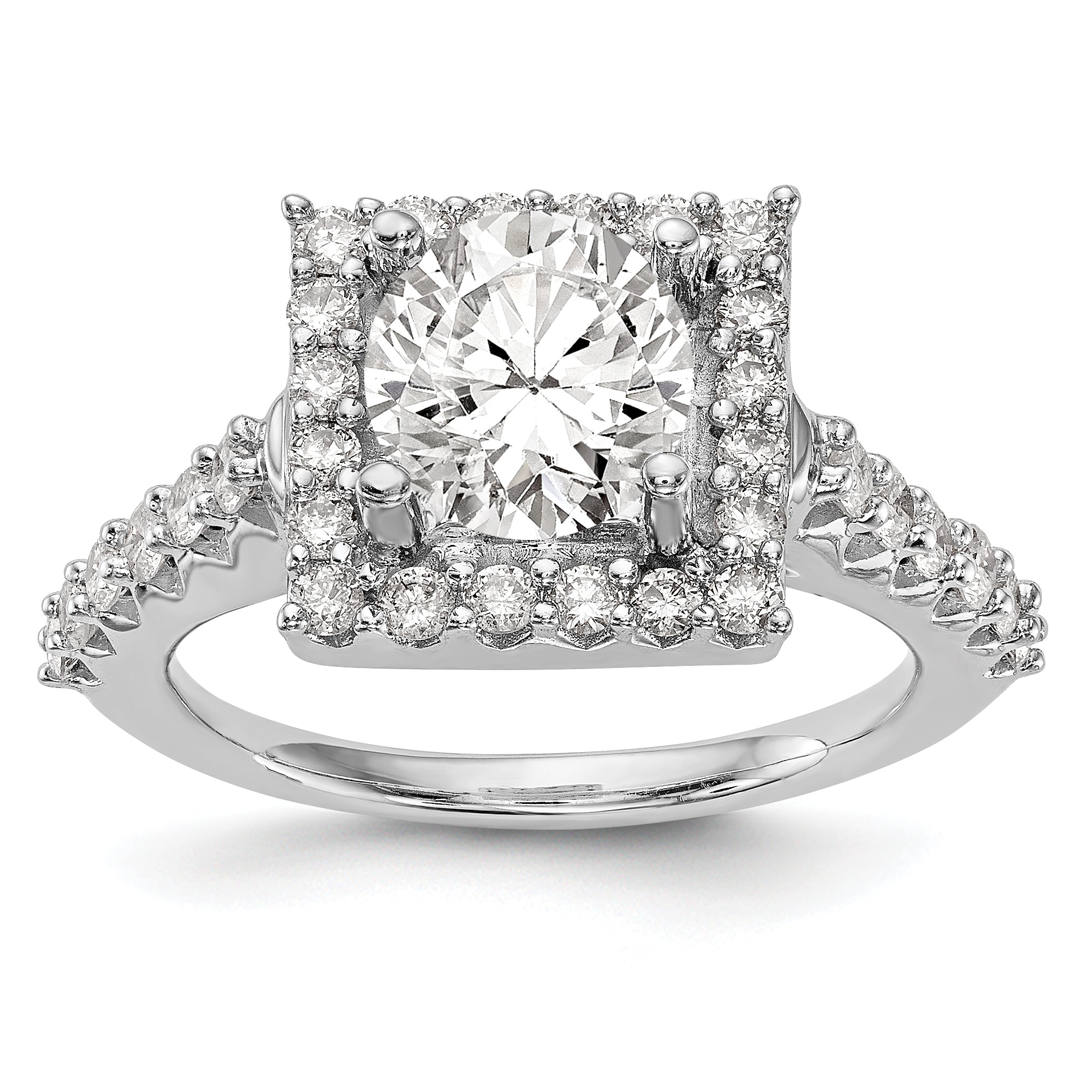 14K Weißgold Verlobungsring mit rundem simulierten Diamanten im Halo-Design