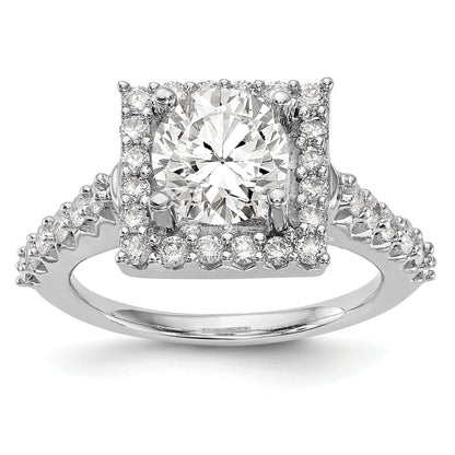 14K Weißgold Verlobungsring mit rundem simulierten Diamanten im Halo-Design