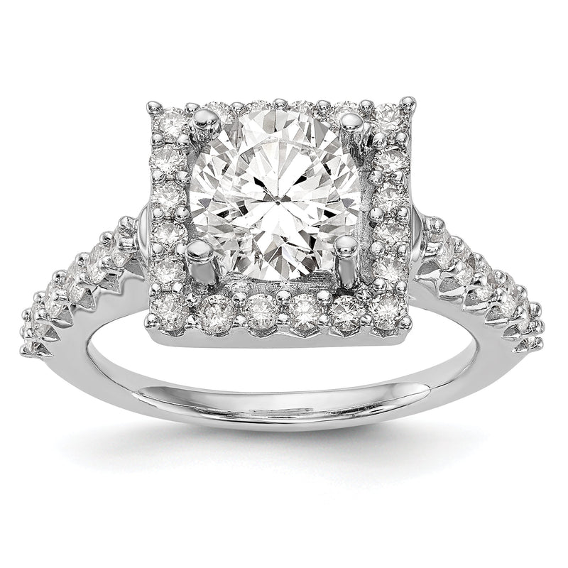 14K Weißgold Verlobungsring mit rundem simulierten Diamanten im Halo-Design
