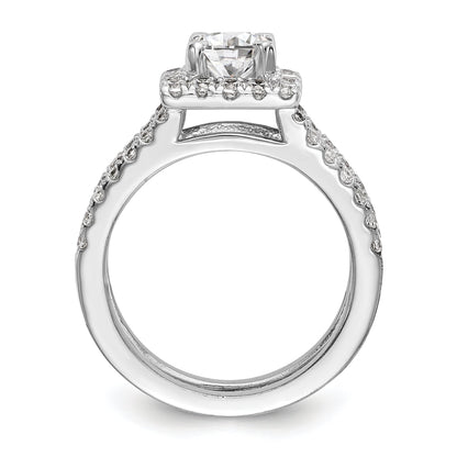14K Weißgold Verlobungsring mit rundem simuliertem Diamanten und quadratischem Halo