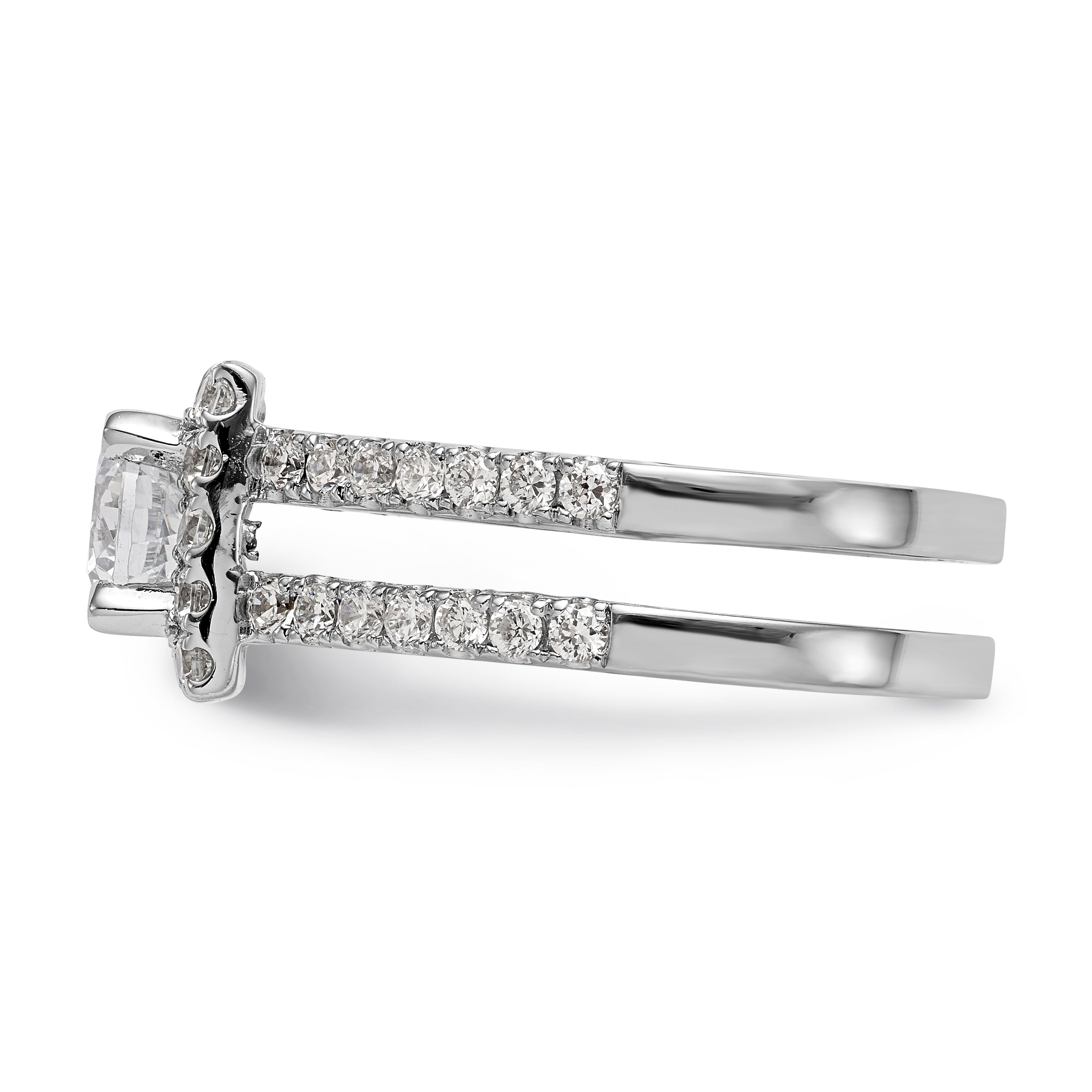 14K Weißgold Verlobungsring mit rundem simuliertem Diamanten in quadratischer Halo-Fassung
