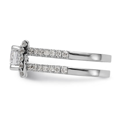 14K Weißgold Verlobungsring mit rundem simuliertem Diamanten und quadratischem Halo