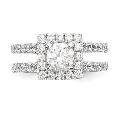 14 Karat Weißgold Verlobungsring mit rundem simuliertem Diamanten in quadratischer Halo-Fassung