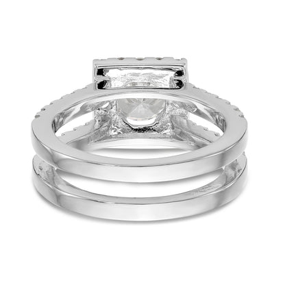 14K Weißgold Verlobungsring mit rundem simuliertem Diamanten und quadratischem Halo