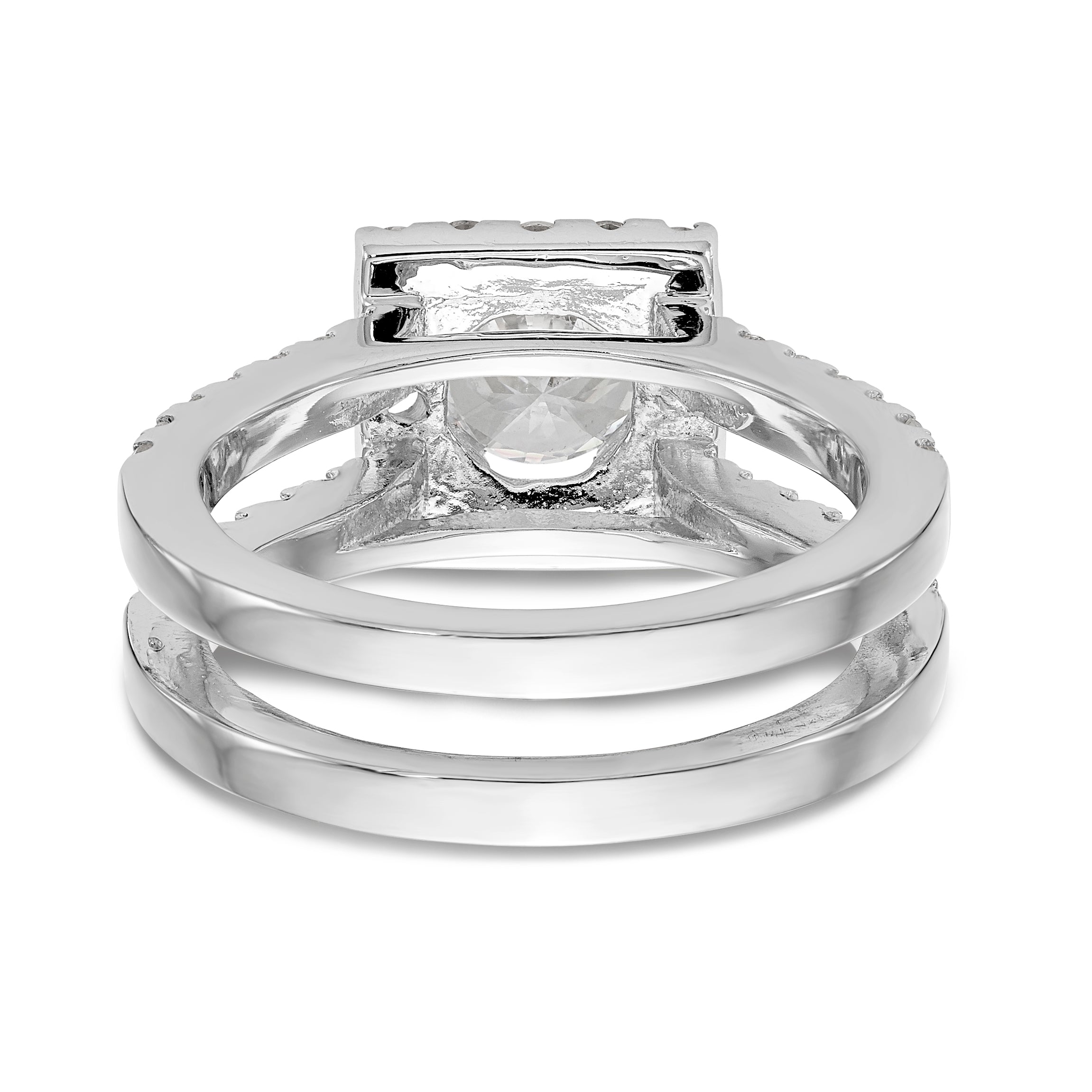 14 Karat Weißgold Verlobungsring mit rundem simuliertem Diamanten in quadratischer Halo-Fassung