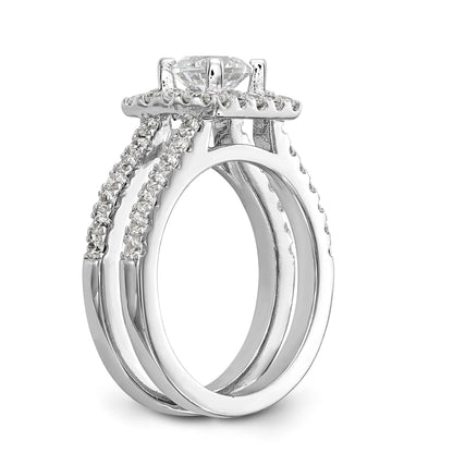 14K Weißgold Verlobungsring mit rundem simuliertem Diamanten in quadratischer Halo-Fassung