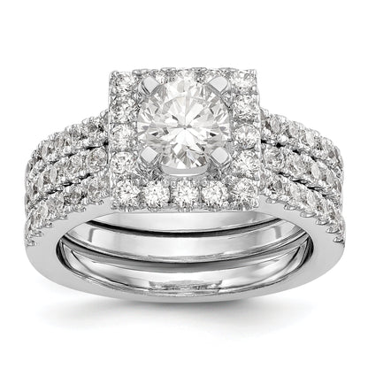 14K Weißgold Verlobungsring mit rundem simuliertem Diamanten und quadratischem Halo