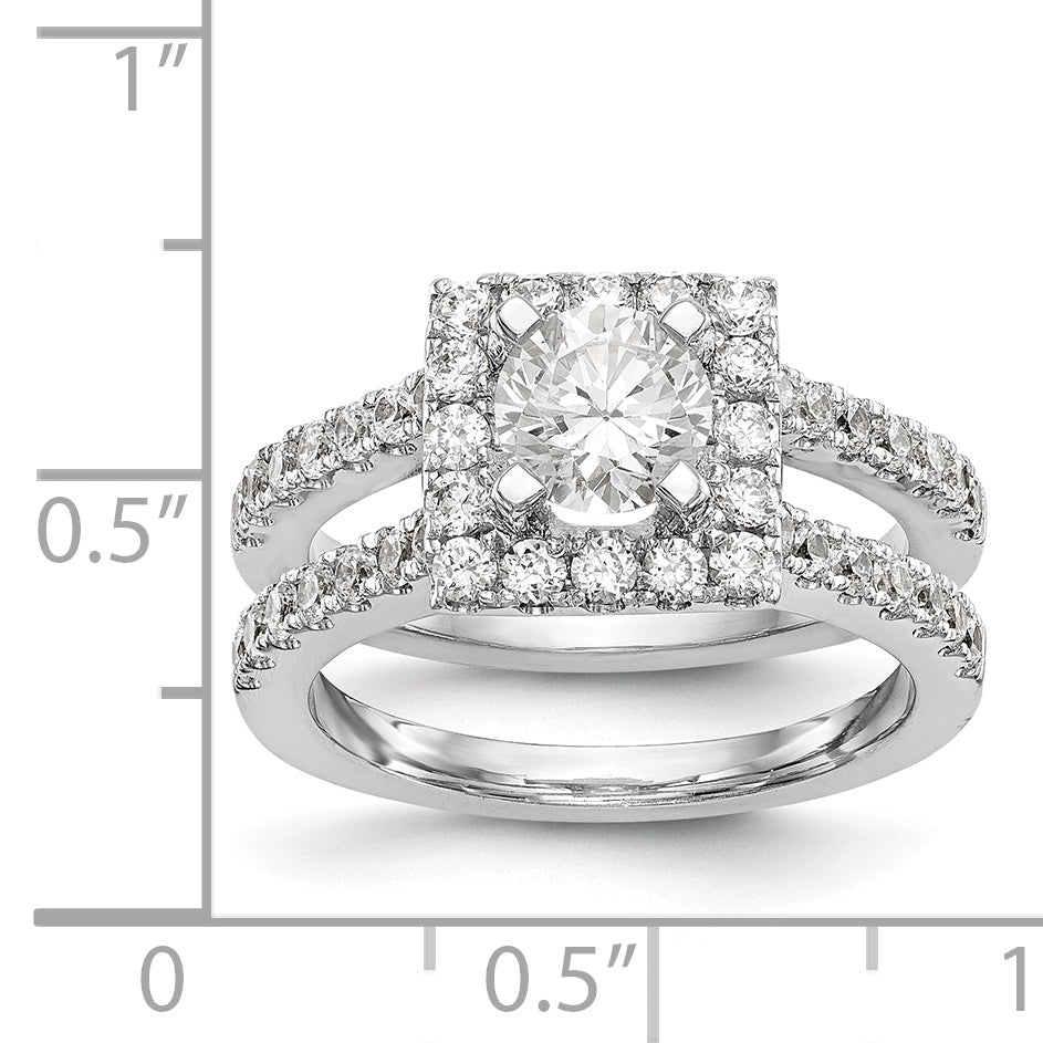 14K Weißgold Verlobungsring mit rundem simuliertem Diamanten und quadratischem Halo