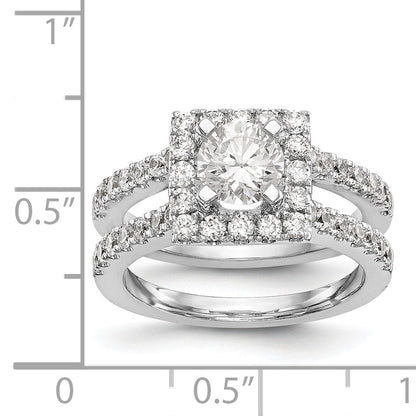 14K Weißgold Verlobungsring mit rundem simuliertem Diamanten und quadratischem Halo