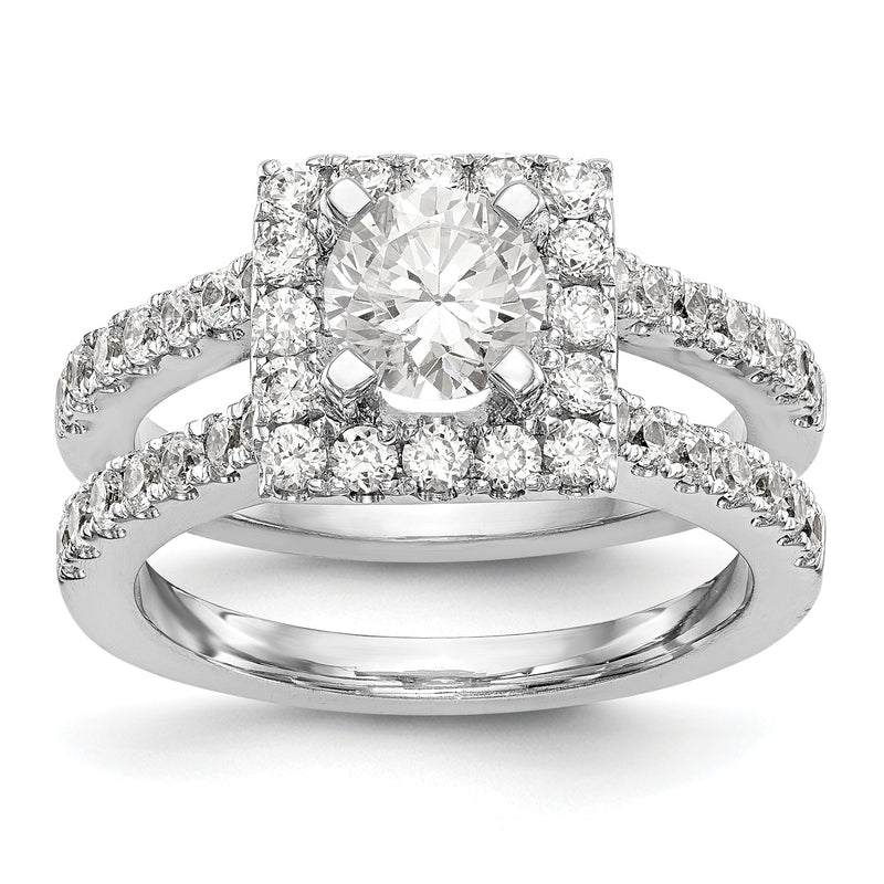 Verlobungsring aus 14K Weißgold mit rundem simuliertem Diamanten und quadratischem Halo