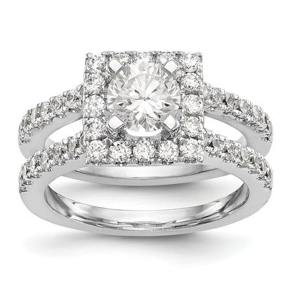 14K Weißgold Verlobungsring mit rundem simuliertem Diamanten und quadratischem Halo