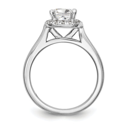 14K Weißgold Verlobungsring mit Diamant-Imitat im Princess-Schliff und Halo im Kissenschliff