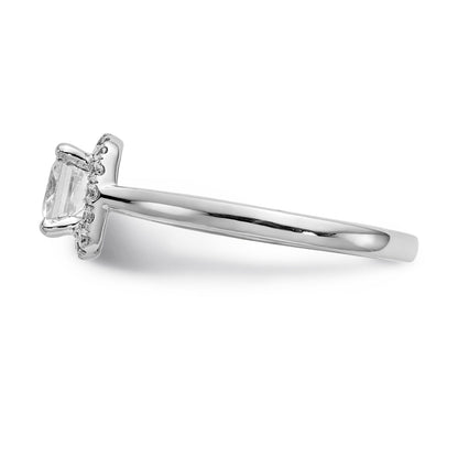 14K Weißgold Verlobungsring mit Diamant-Imitat im Princess-Schliff und Halo im Kissenschliff