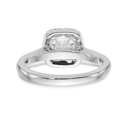 14K Weißgold Verlobungsring mit Diamant-Imitat im Princess-Schliff und Halo im Kissenschliff