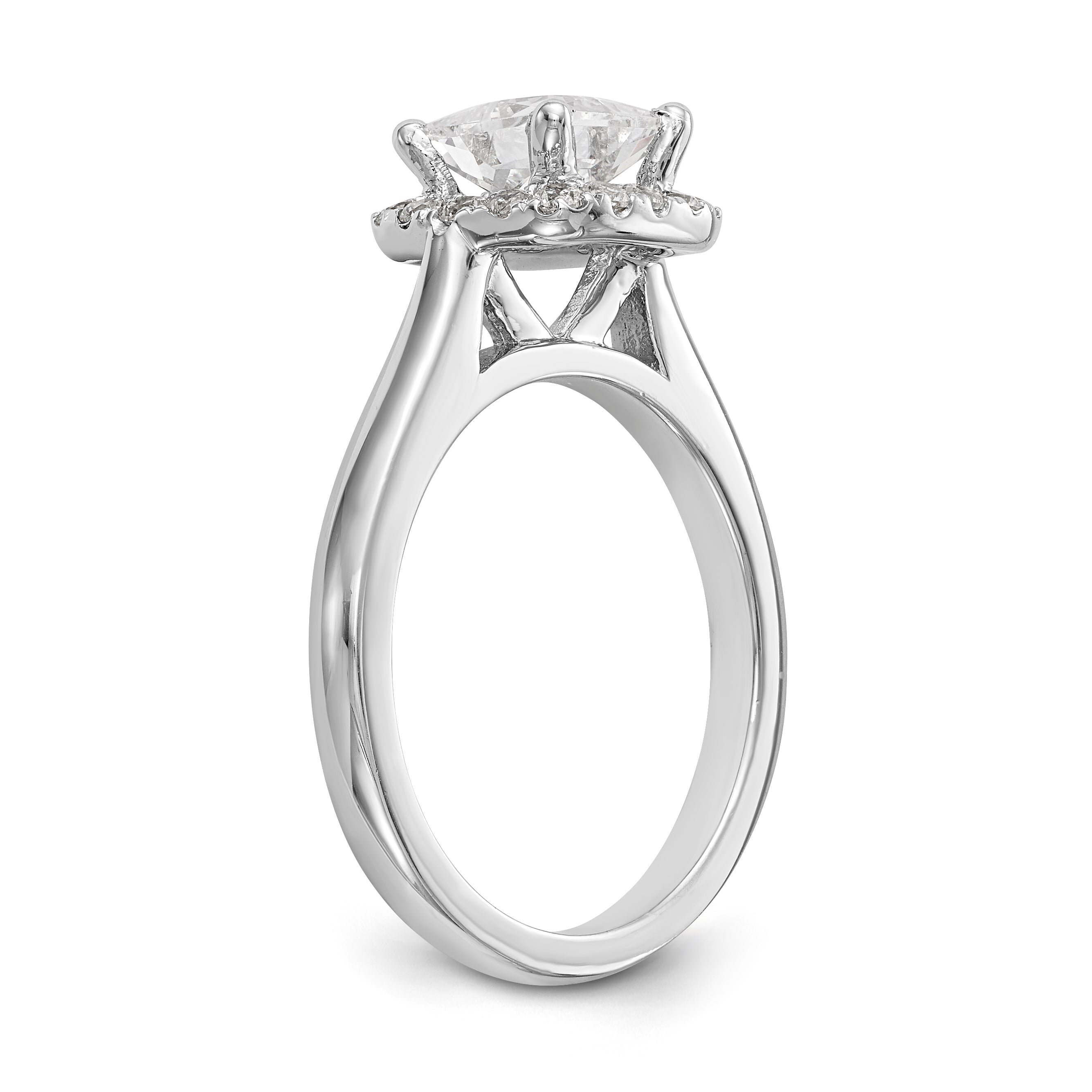 14K Weißgold Verlobungsring mit Diamant-Imitat im Princess-Schliff und Halo im Kissenschliff